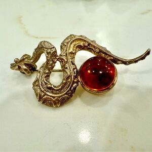 Natural stone silver brooch